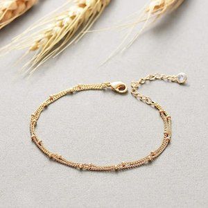 Gold Tiny Beaded Bracelet 14K Gold Plated Chain Bracelets for Women Dainty Tiny
